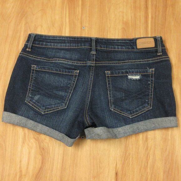 AEROPOSTALE Midi Cuffed Distressed Jean Shorts Sz 4 Ripped Blue Denim Hot Pants - Picture 9 of 13